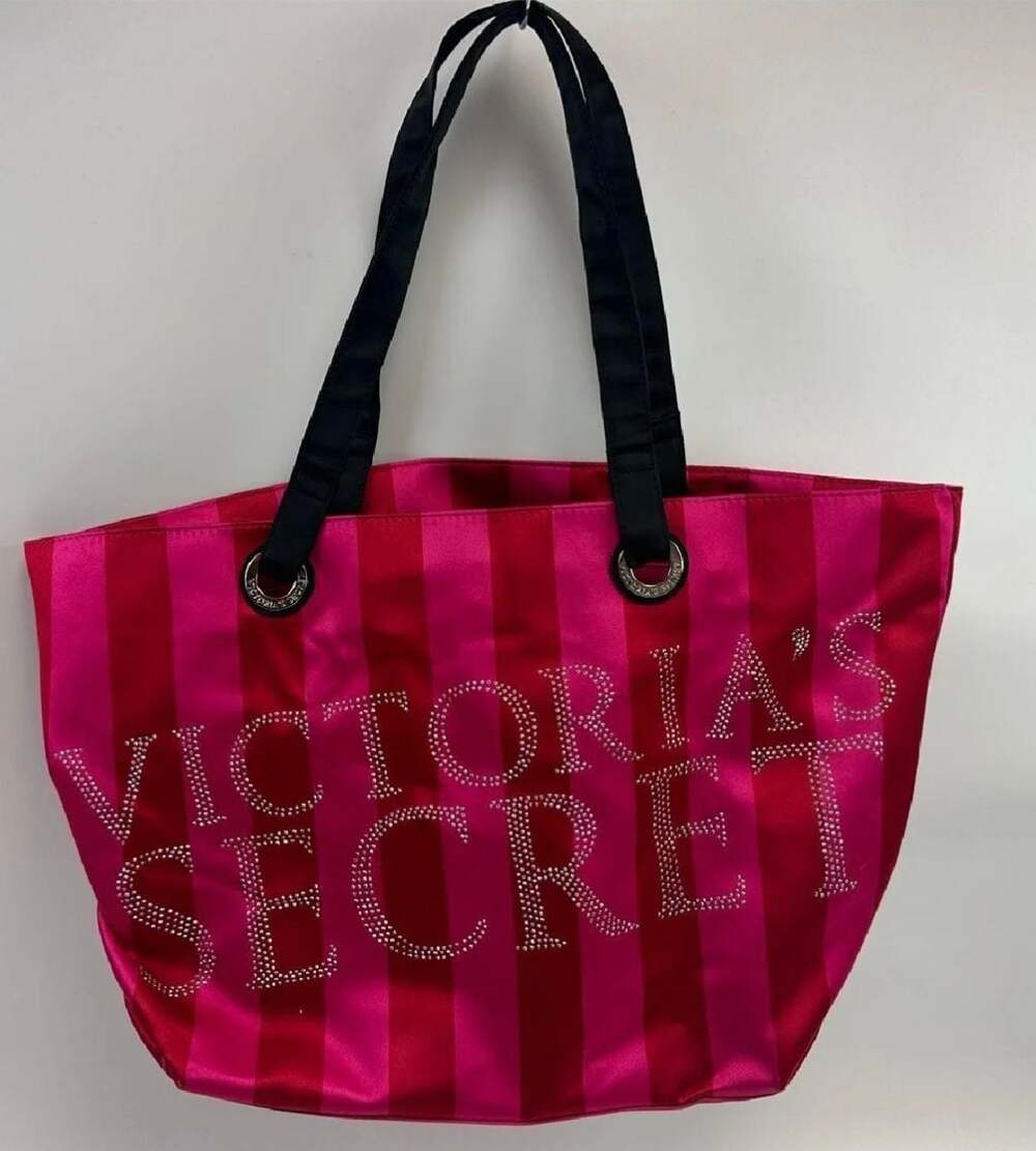 Victoria's Secret Heritage Stripe Rhinestone Logo Tote Bag